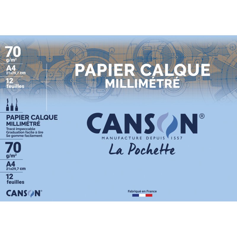 CANSON millimeterpapier transparant A4, donkerbruin, 70 g/m², 12 vel