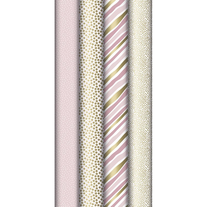 Clairefontaine papier cadeau Excellia rosé, 4 motifs, 700 mm × 5 m