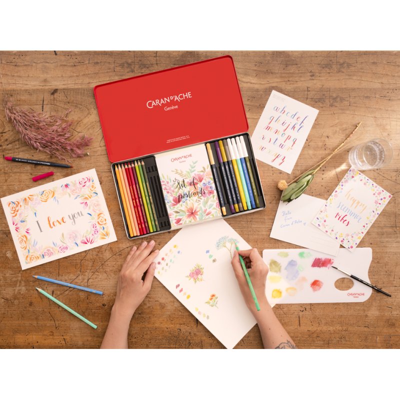 CARAN D'ACHE Coffret Botanical Mixed Media, 24 pièces, boîte métal