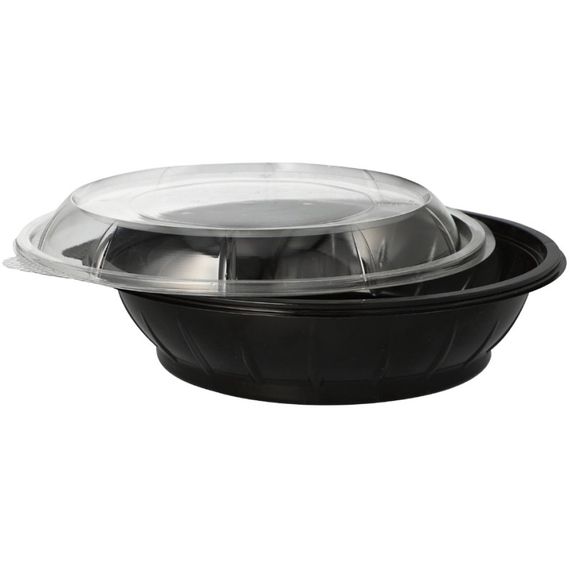 STARPAK salad bowl with lid, PET, black, 25 pieces