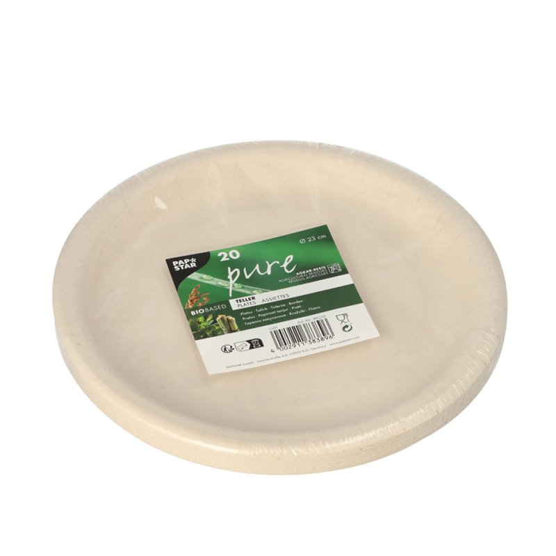 PAPSTAR assiettes en résidus agricoles, rond, 230 mm, 20 pièces