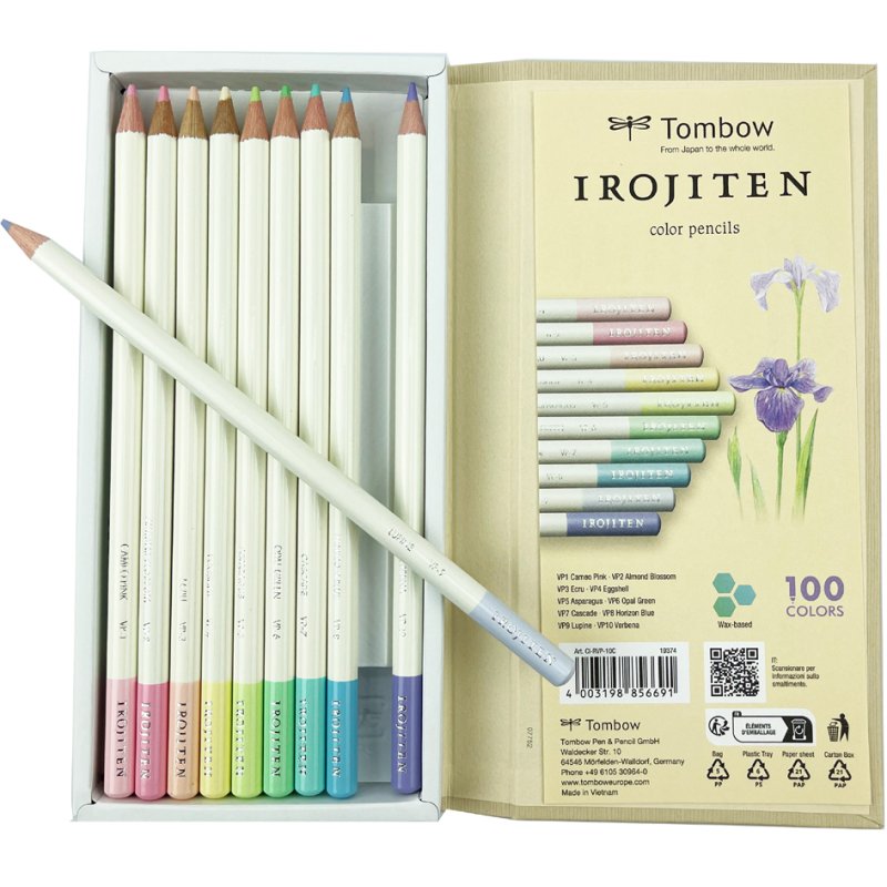 Tombow IROJITEN kleurpotloden set volume 8, pastelkleuren, 10 stuks