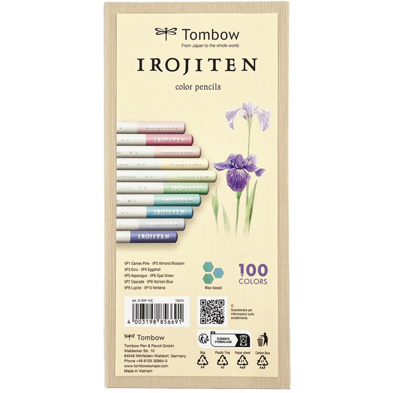 Tombow IROJITEN kleurpotloden set volume 8, pastelkleuren, 10 stuks