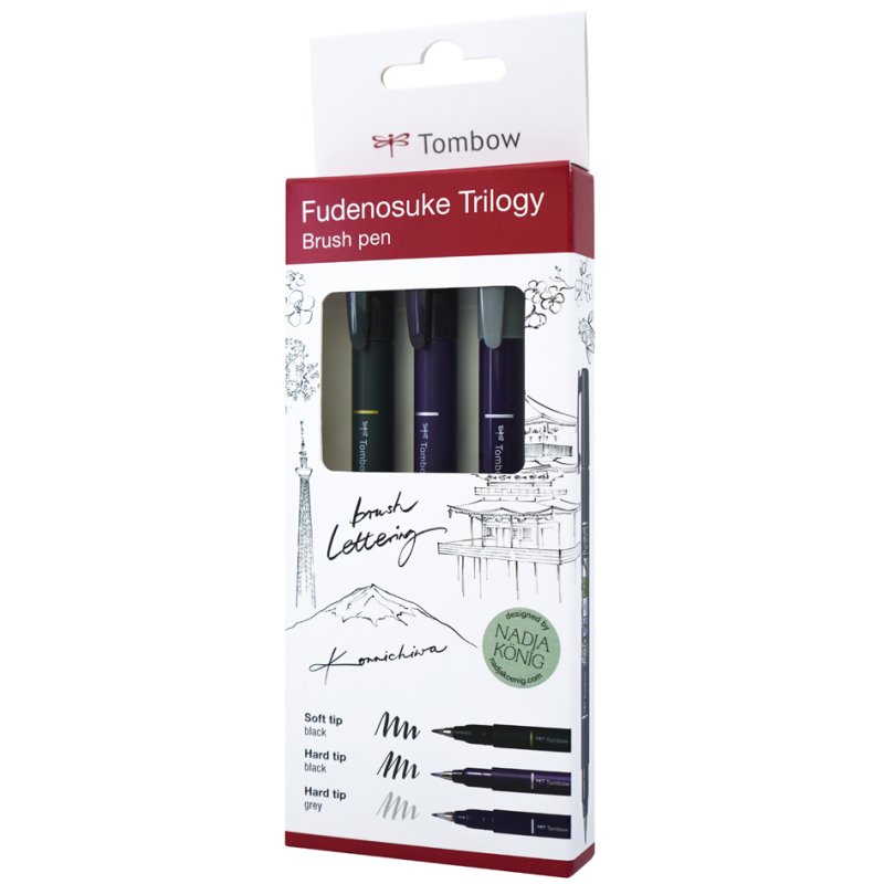TOMBOW kalligrafiestiften Fudenosuke Trilogy, 3-delige set, flexibele penseelpunt