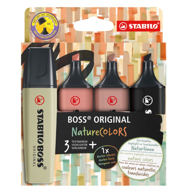 STABILO highlighters BOSS ORIGINAL NatureCOLORS, refillable, 4 pieces