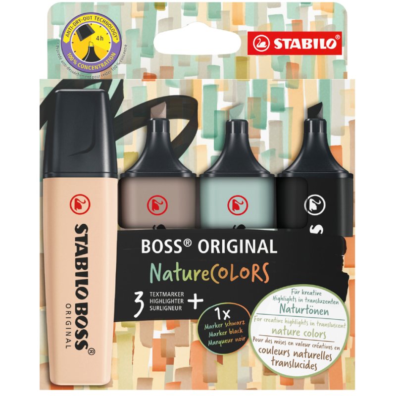 STABILO highlighters BOSS ORIGINAL NatureCOLORS, refillable, 4 pieces