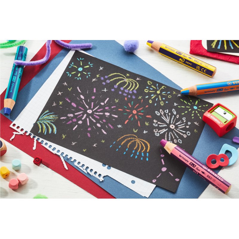 STABILO Woody 3-in-1 multi-crayon, blanc/abricot, 10 mm