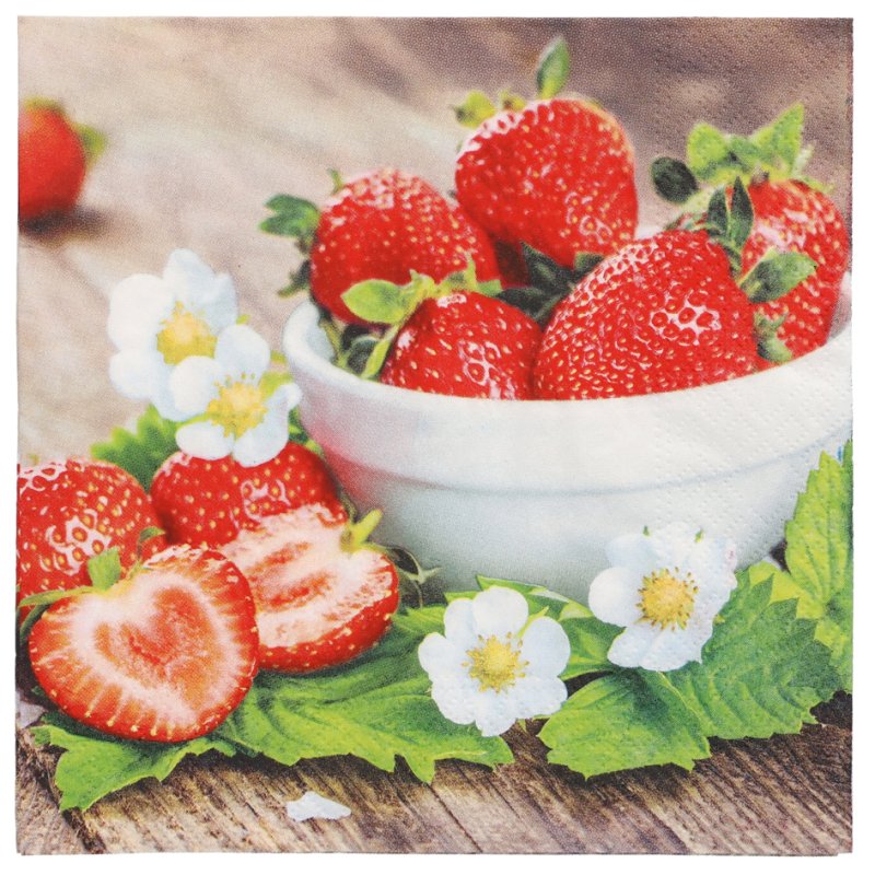 PAPSTAR serviettes motif fraise, 33×33 cm, 3 plis, 20 pièces