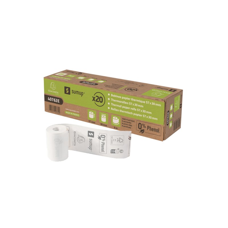 EXACOMPTA rouleaux de caisse pour SumUp, 57 mm × 9 m, blanc, 20 pièces