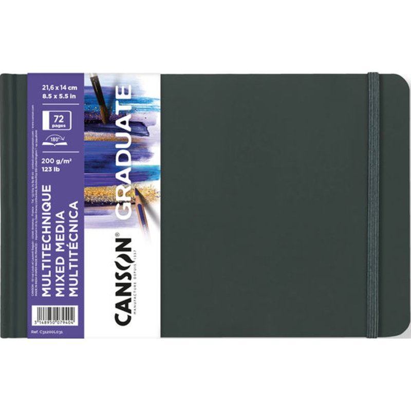 CANSON Graduate Mixed Media carnet de croquis A5, couverture rigide, noir, 36 feuilles