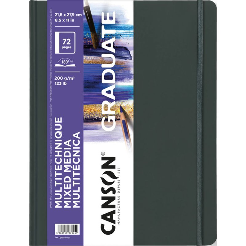 CANSON Graduate Mixed Media carnet de croquis A5, couverture rigide, noir, 36 feuilles