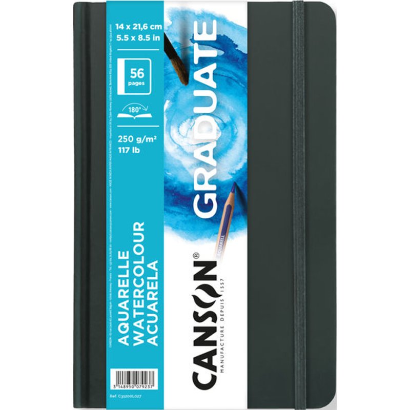 CANSON carnet de croquis GRADUATE aquarelle, 216×140 mm, noir, 28 feuilles