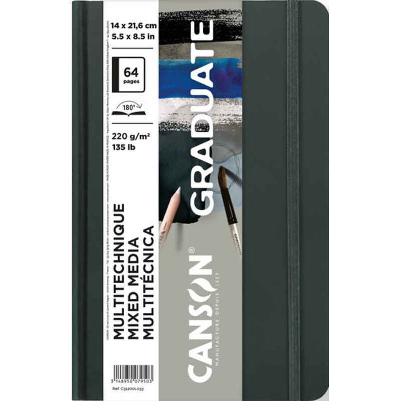 CANSON schetsboek Graduate Mixed Media, hardcover, zwart, 140×216 mm