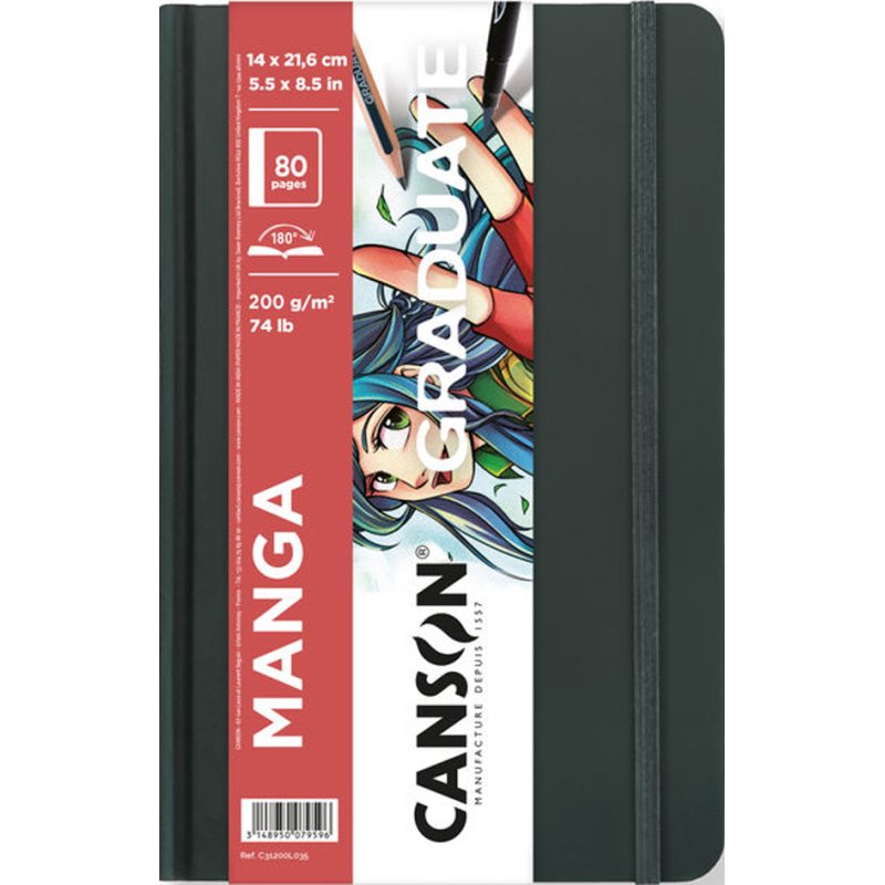 CANSON tekenboek GRADUATE Manga hardcover, zwart, 140×216 mm, 40 vel