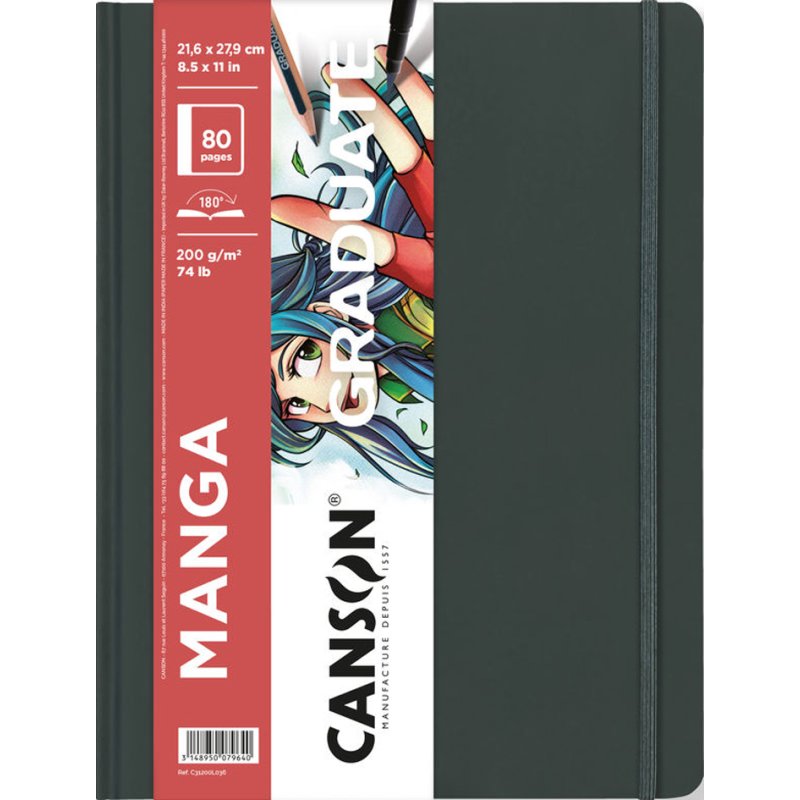CANSON tekenboek GRADUATE Manga hardcover, zwart, 140×216 mm, 40 vel