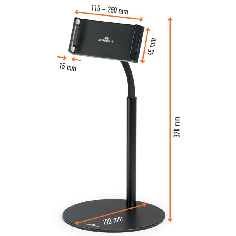 DURABLE tablet tafelhouder TWIST TABLE, zwart, 4,7-13 inch, flexibele arm