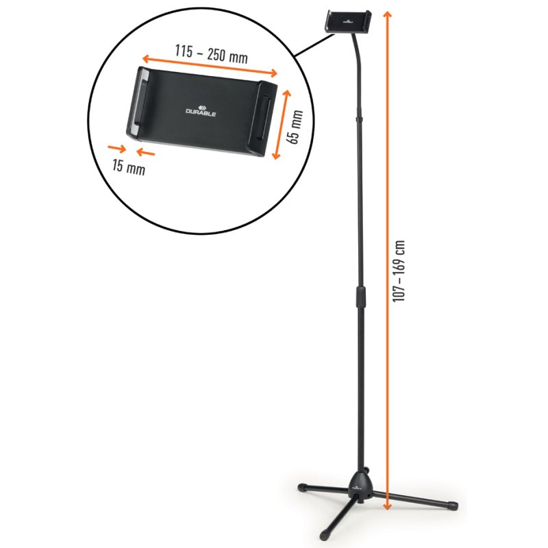 DURABLE tabletstandaard TWIST FLOOR, zwart, vloermodel, 4,7-13 inch