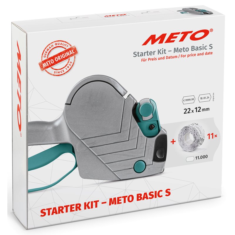 METO étiqueteuse Basic S 822 kit de démarrage, 1 étiqueteuse + 11 rouleaux d'étiquettes, 1000 unités par rouleau