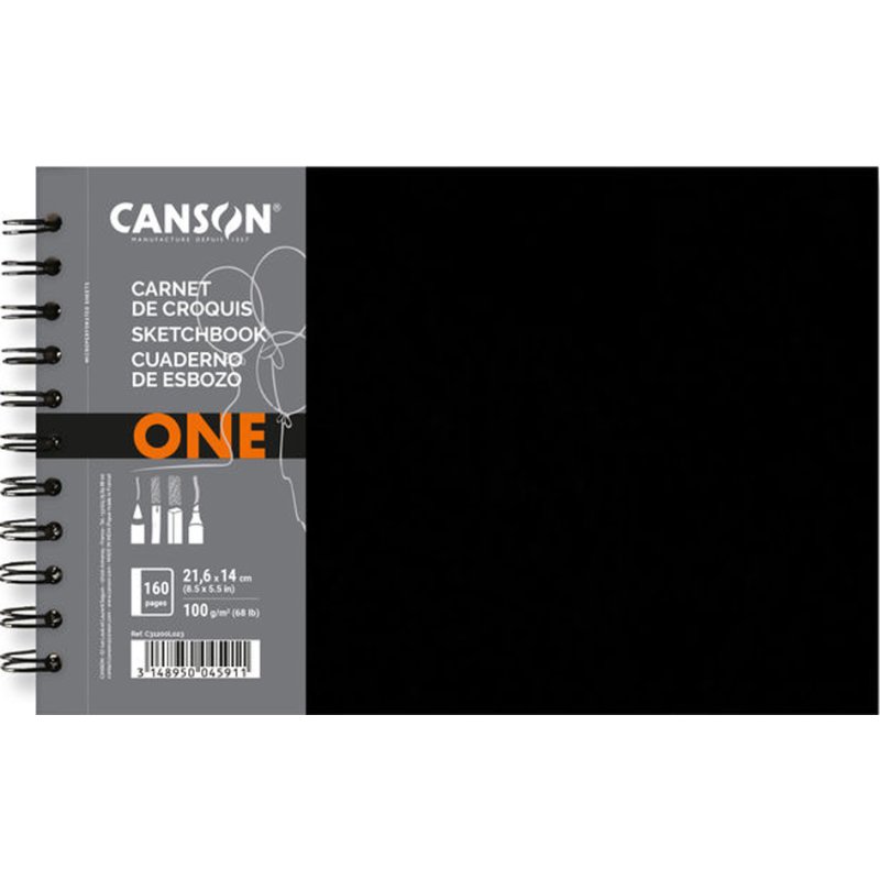 CANSON schetsboek ONE spiraal A4, zwart hardcover, 80 vel