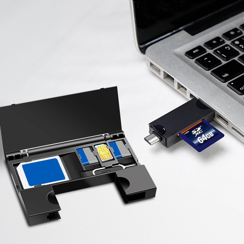 LogiLink Lecteur de cartes USB 3.2, noir, avec rangement pour cartes, USB-A et USB-C