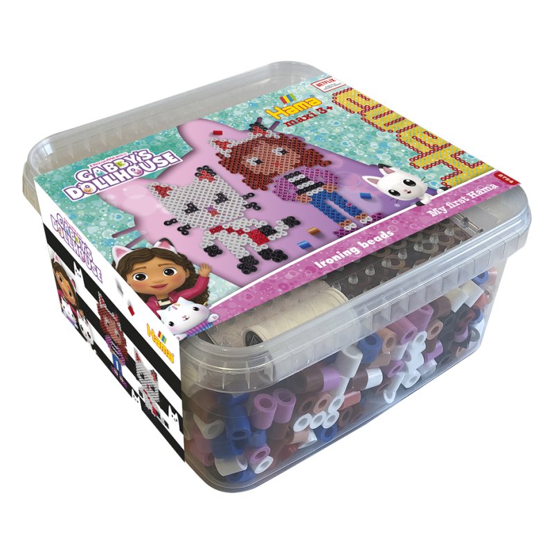 Hama atelier de perles maxi + plaque à stylet Gabby's Poppenhuis, 900 perles, boîte plastique