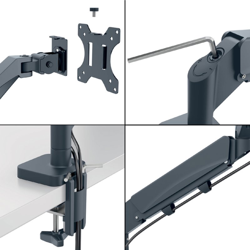 LEITZ Ergo monitor arm with clamp, velvet grey, 453 mm