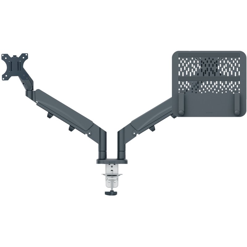 LEITZ Ergo monitor arm with laptop holder, velvet grey, 17-32 inch