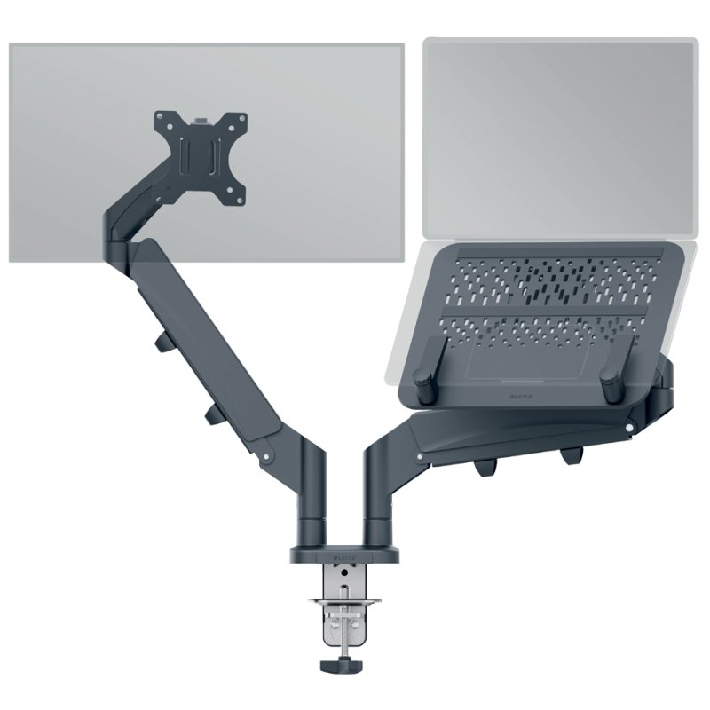 LEITZ Ergo monitor arm with laptop holder, velvet grey, 17-32 inch
