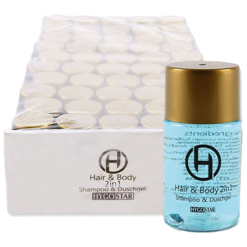 HYGOSTAR Gel douche & shampooing 2 en 1, 30 ml, bleu clair, 50 pièces