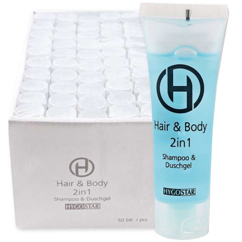 HYGOSTAR Gel douche & shampooing 2 en 1, 30 ml, bleu clair, 50 pièces