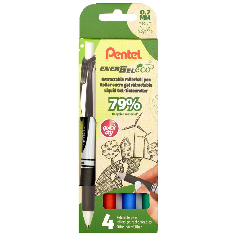 Pentel EnerGel Liquid Gel-Ti rollerball pens, 0.7 mm, 4 colours, 4 pieces