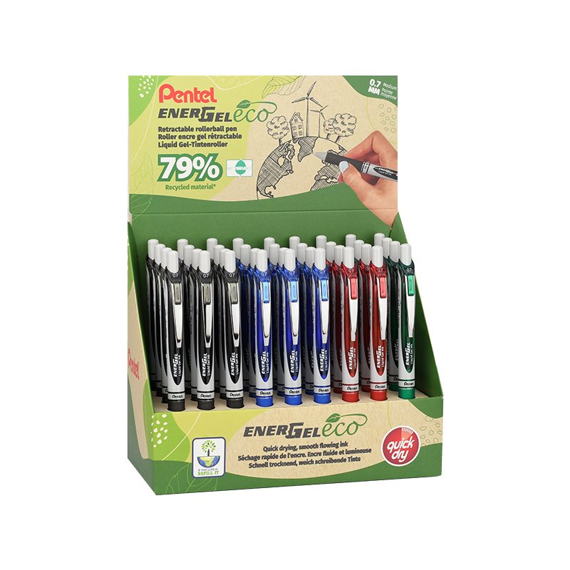 Pentel Energel BL77 Eco roller gel, 79% matière recyclée, boîte 36 pièces