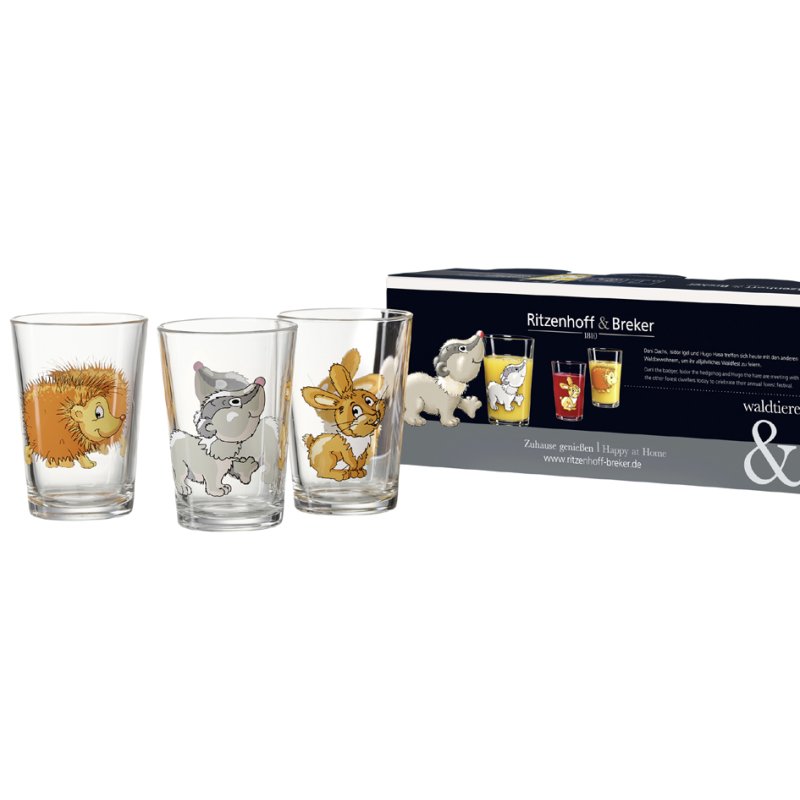 Ritzenhoff & Breker verres à boire animaux de forêt, conique, 205 ml, 3 pièces