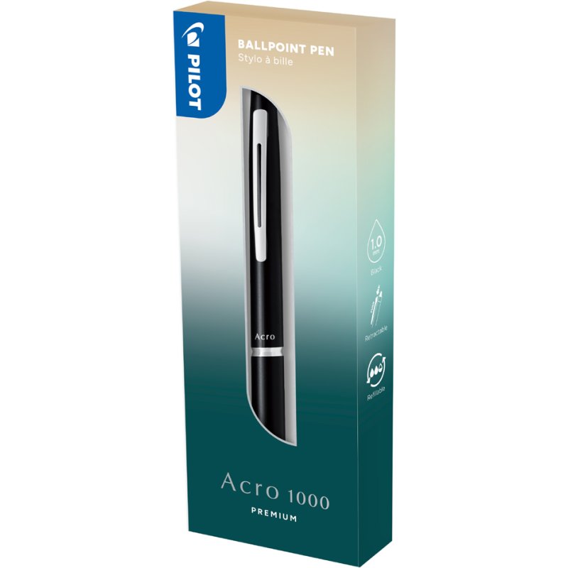 PILOT stylo bille ACRO 1000 PREMIUM, rechargeable, couleur argent, 0,28 mm