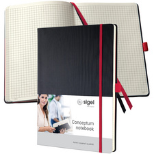 Sigel notitieboek Conceptum A4, gelinieerd, zwart/rood, hardcover