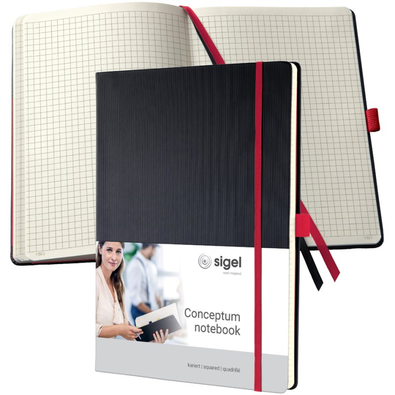 Sigel carnet Conceptum A4, quadrillé, noir/rouge, couverture rigide