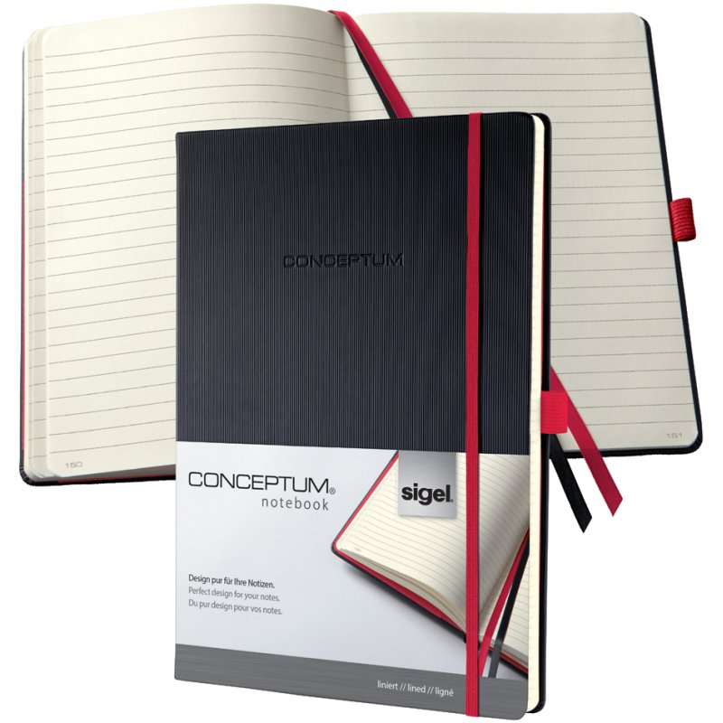 Sigel carnet Conceptum A4, quadrillé, noir/rouge, couverture rigide