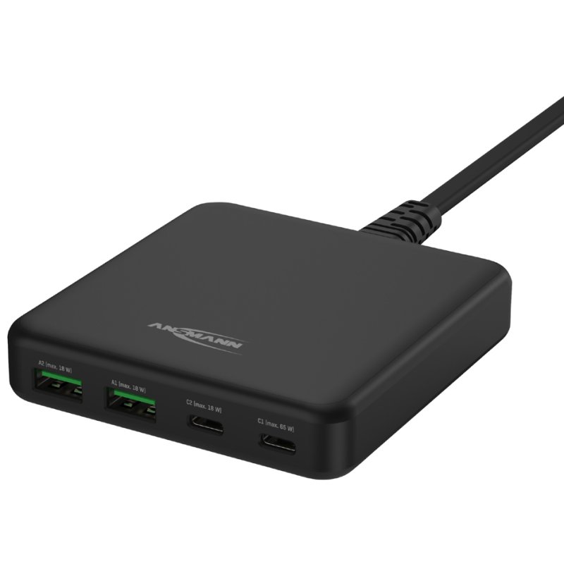 ANSMANN USB-lader Desktop Charger DC465PD, zwart, 65 Watt, 2x USB-A & 2x USB-C