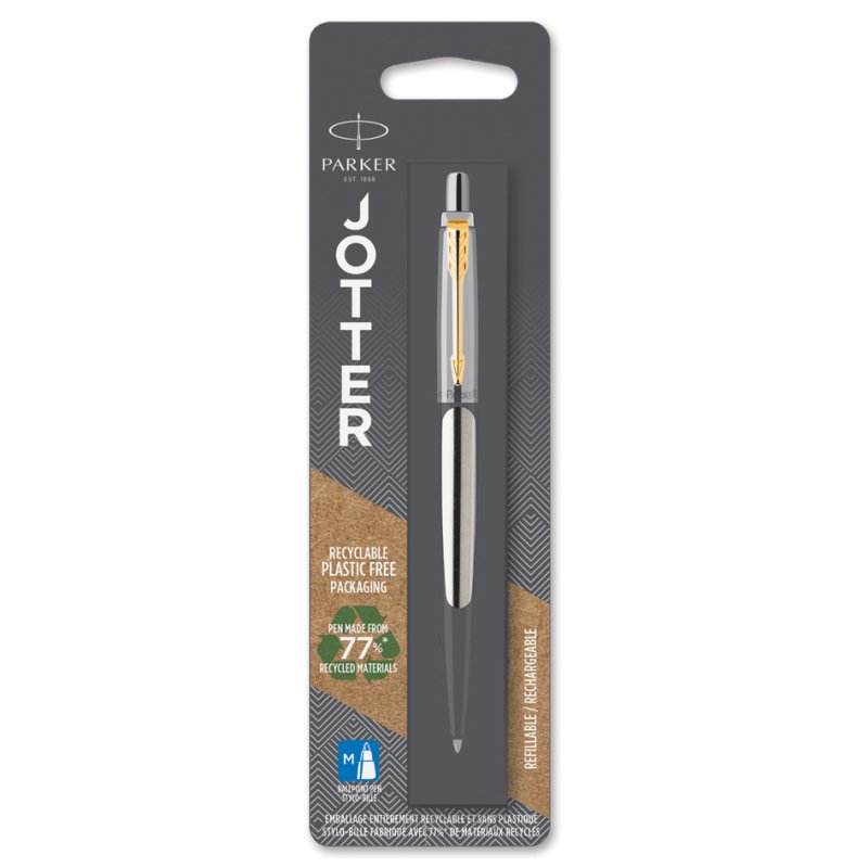 PARKER Jotter stylo à bille rétractable bleu royal, encre bleue, corps en acier inoxydable