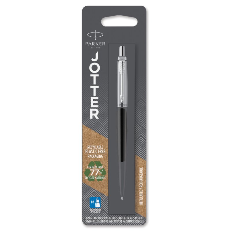 PARKER Jotter stylo à bille rétractable bleu royal, encre bleue, corps en acier inoxydable