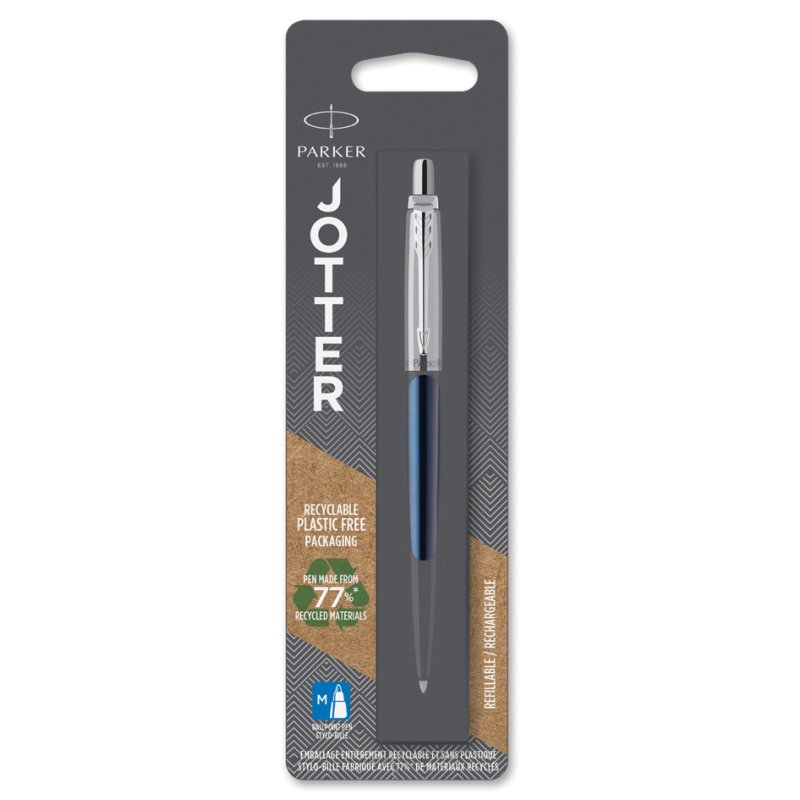 PARKER Jotter stylo à bille rétractable bleu royal, encre bleue, corps en acier inoxydable