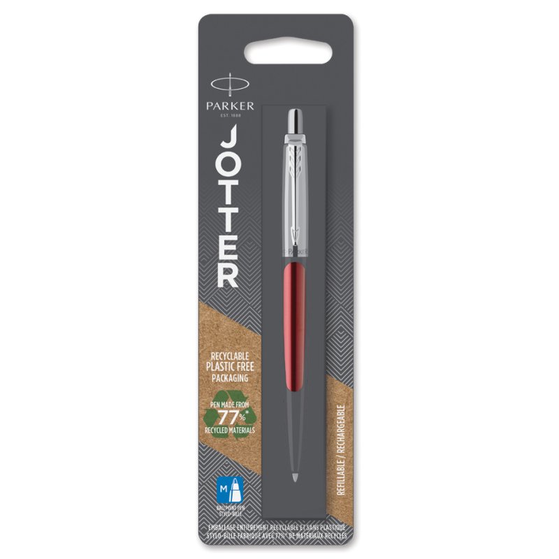 PARKER Jotter stylo à bille rétractable bleu royal, encre bleue, corps en acier inoxydable