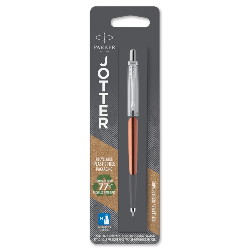 PARKER Jotter stylo à bille rétractable bleu royal, encre bleue, corps en acier inoxydable