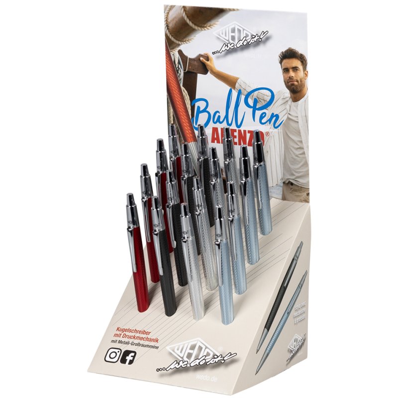 WEDO ARENZO ballpoint pen, display of 16 pieces, engraved grip, blue ink