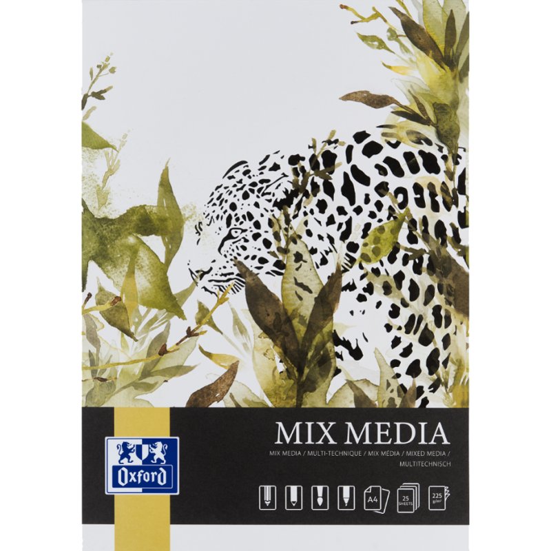 Oxford Art Bloc de papier Mixed Media, A4, 225 g/m², 25 feuilles