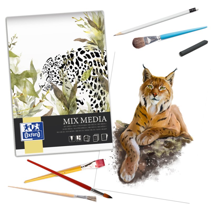 Oxford Art Bloc de papier Mixed Media, A4, 225 g/m², 25 feuilles