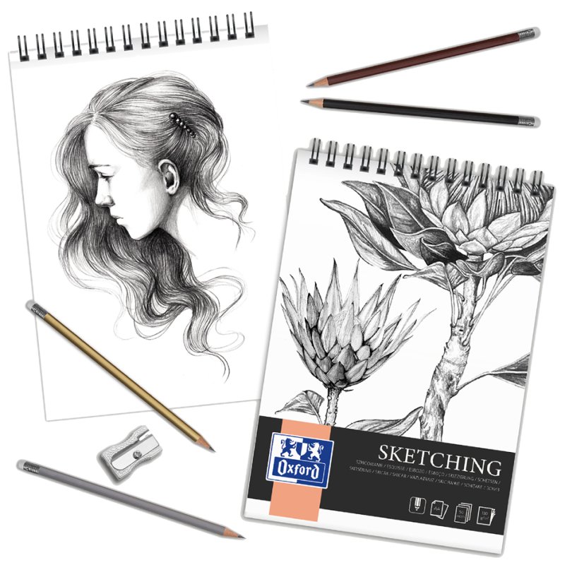 Oxford Art spiral sketch pad, white, 50 sheets, textured art printing paper