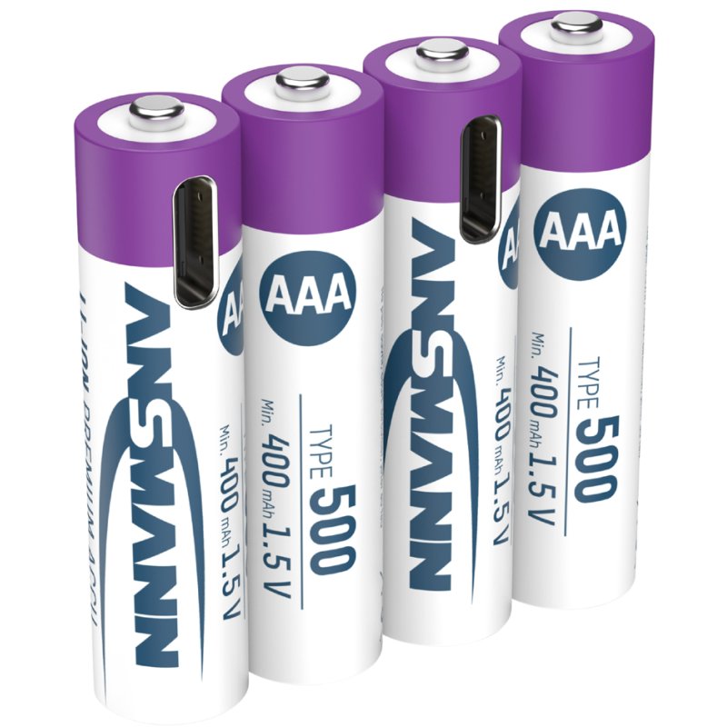 ANSMANN Li-Ion oplaadbare AAA batterijen, USB-C aansluiting, 1,5 V, 4 stuks