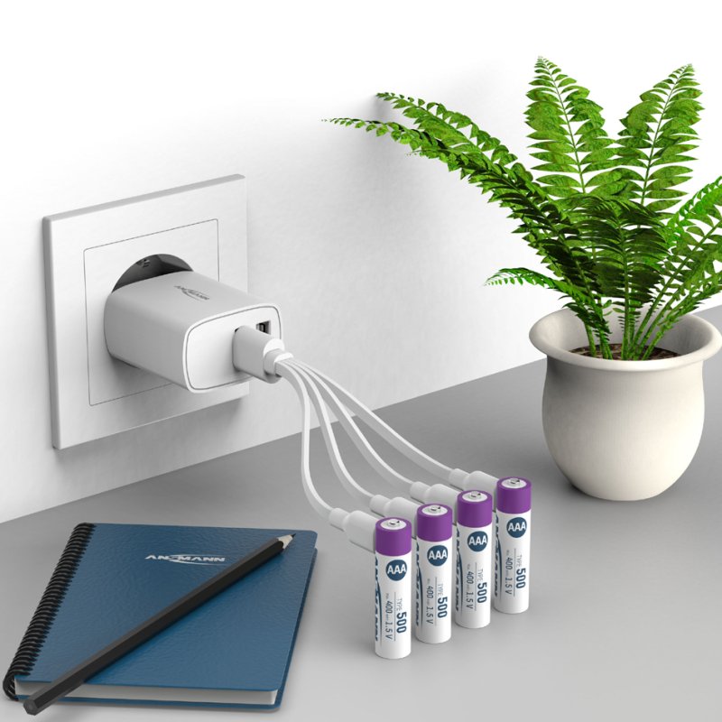 ANSMANN Li-Ion oplaadbare AAA batterijen, USB-C aansluiting, 1,5 V, 4 stuks