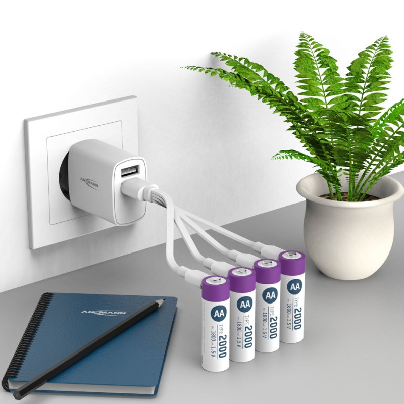 ANSMANN oplaadbare AA batterijen, USB-C aansluiting, lithium-ion, 4 stuks